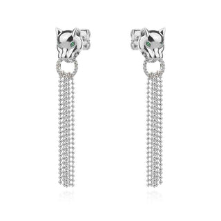 сребърни обеци, цирконий, родиево покритие, пантера, по модел на Cartier,