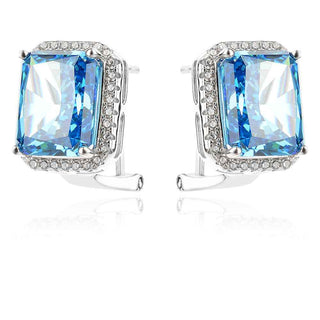 сребърни обеци, син мойсанит, цирконий, родиево покритие