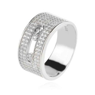 сребърен пръстен, тип халка, цирконий, родиево покритие, по модел на Messika,