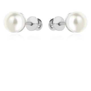 сребърни обеци, бяла перла, родиево покритие