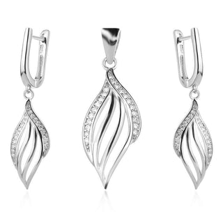 сребърен комплект, цирконий, родиево покритие