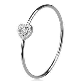 silver bracelet heart, silver bangle heart, сребърна твърда гривна сърце