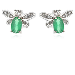 сребърни обеци, цирконий, родиево покритие, пчеличка