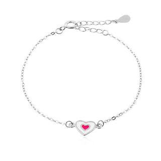 сребърна гривна, подходяща за дете, сърце, емайл,