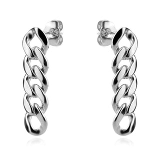 сребърни обеци, висящи обеци, без камък, родиево покритие, плетка Панцер