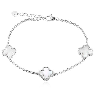 сребърна гривна, седеф, родиево покритие, цвете