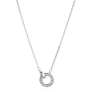 сребърно колие, кръгове, цирконий, родиево покритие