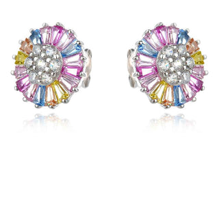 атрактивни сребърни обеци, цветен цирконий, циркон багета, родиево покритие