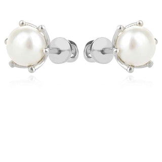 сребърни обеци, бяла перла, родиево покритие