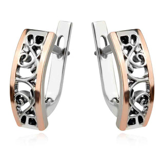 сребърни обеци, оксидирано сребро, розова позлата,