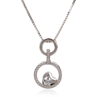 сребърно колие сърце в кръг с циркон