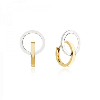 златни обеци, без камък, кръгове, бяло и жълто злато,