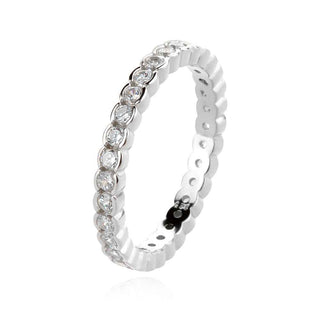 сребърен пръстен, тип халка, цирконий, родиево покритие