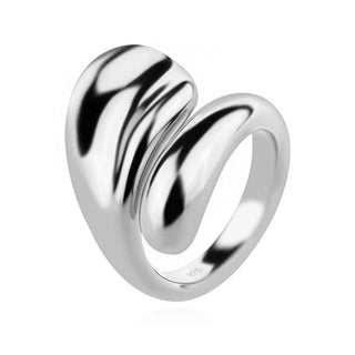 сребърен пръстен, без камък, родиево покритие, абстрактна форма
