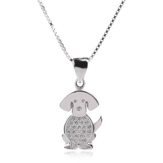 колие, сребърен медальон куче с цирконии