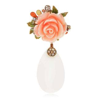 атрактивен сребърен медальон, жълта позлата, пресован корал, бял оникс, цирконий, цвете, ganezzi, роза,