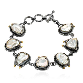 сребърна гривна, естествени камъни, перла Барок, покритие от рутений и позлата,