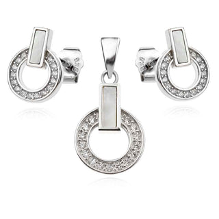 сребърен комплект, седеф, цирконий, родиево покритие