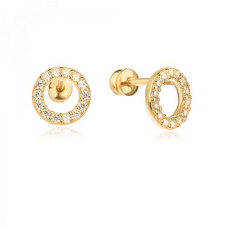 златни обеци, цирконий, кръг
