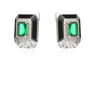 сребърни обеци, бял и зелен циркон, родиево покритие