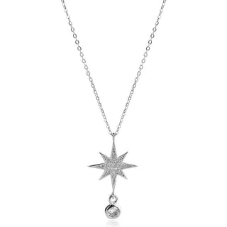 сребърно колие, звезда, цирконии, APM Monaco стил, родиево покритие