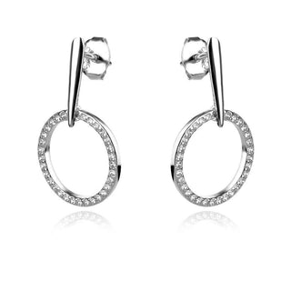 сребърни обеци, висящи обеци, кръг цирконий, родиево покритие,