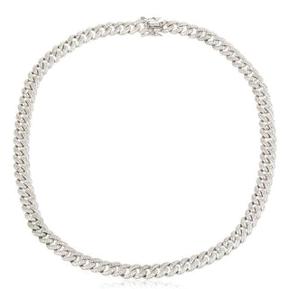 атрактивно сребърно колие, по модел на Cartier, цирконии, родиево покритие, плетка панцер,