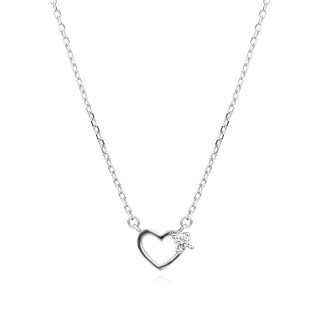 сребърно колие, цирконий, родиево покритие, сърце