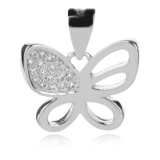 нежен сребърен медальон, пеперуда, цирконии, родиево покритие,