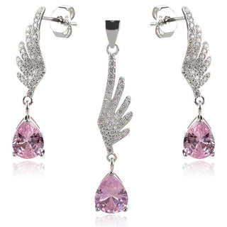 сребърен комплект, крило, розов циркон,