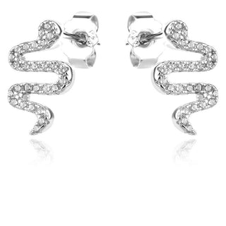 нежни сребърни обеци, змия, цирконий, родиево покритие,