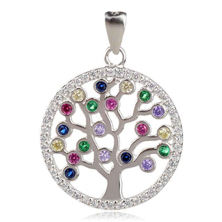 сребърен медальон дърво на живота с цветни камъни