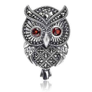 сребърна брошка/медальон сова с марказити