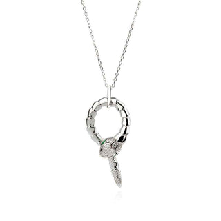 сребърно колие, цирконий, родиево покритие, змия, по модел на Bvlgari,