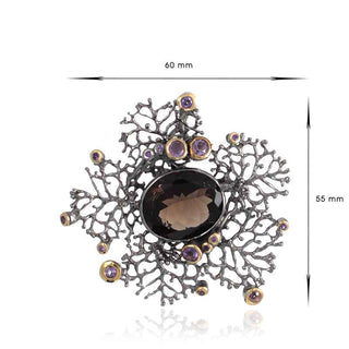 Сребърен медальон - Smoky Qartz Coral