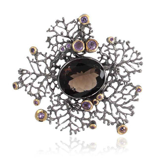 Сребърен медальон - Smoky Qartz Coral