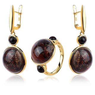 сребърен комплект с позлата, яспис и оникс