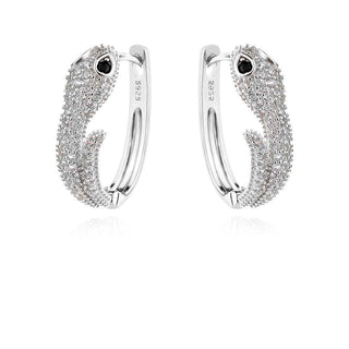 сребърни обеци, цирконий А+++, родиево покритие, змия