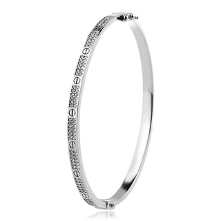 твърда сребърна гривна, по модел на Cartier, цирконии, родиево покритие,