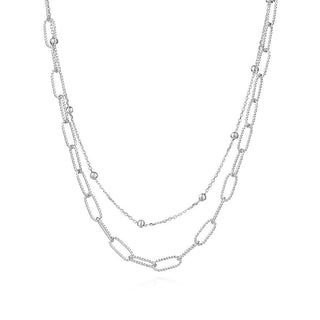 сребърно колие, без камък, родиево покритие, двуредово колие