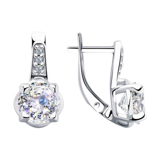 стилни сребърни обеци, sokolov, CZ Swarovski Граф Орлов, цирконий, родиево покритие