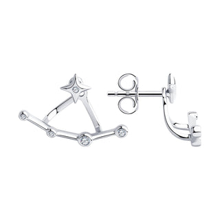 атрактивни сребърни обеци, обеци 2в1, космос, цирконии, родиево покритие, sokolov