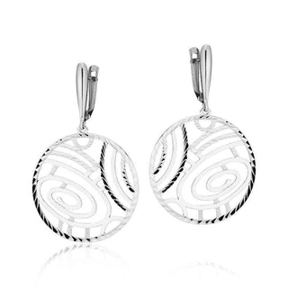 сребърни обеци, висящи, кръгове, без камък, родиево покритие