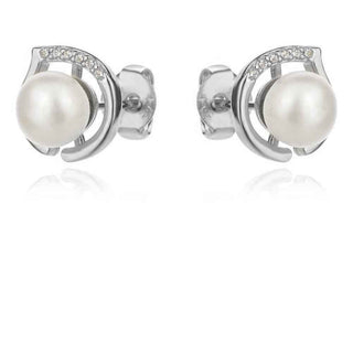 сребърни обеци, цирконий, перла, родиево покритие,