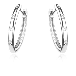 елегантни издължени обеци, тип халка, цирконий, родиево покритие,