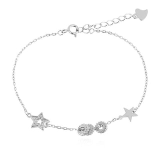 сребърна гривна, цирконий, родиево покритие, звезда