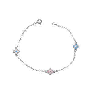 сребърна гривна, родиево покритие, цвете, подходяща за дете, емайл