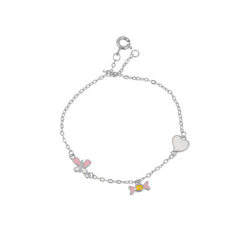 сребърна гривна, родиево покритие, сърце, пеперуда, подходяща за дете, емайл