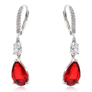 висящи сребърни обеци, капка, червен циркон, родиево покритие