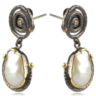 висящи сребърни обеци, покритие от рутении, перла барок